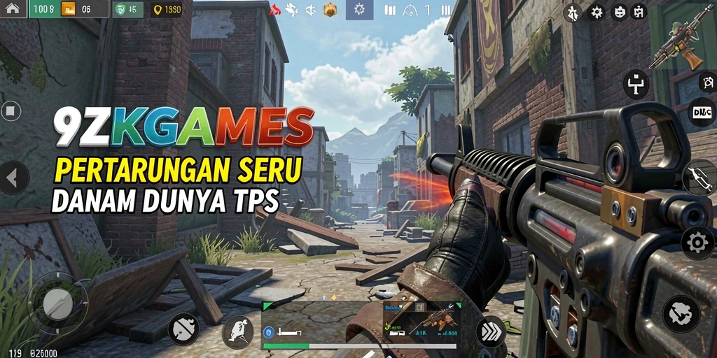 Screenshot gameplay 9ZKGAMES yang menampilkan aksi pertempuran TPS.