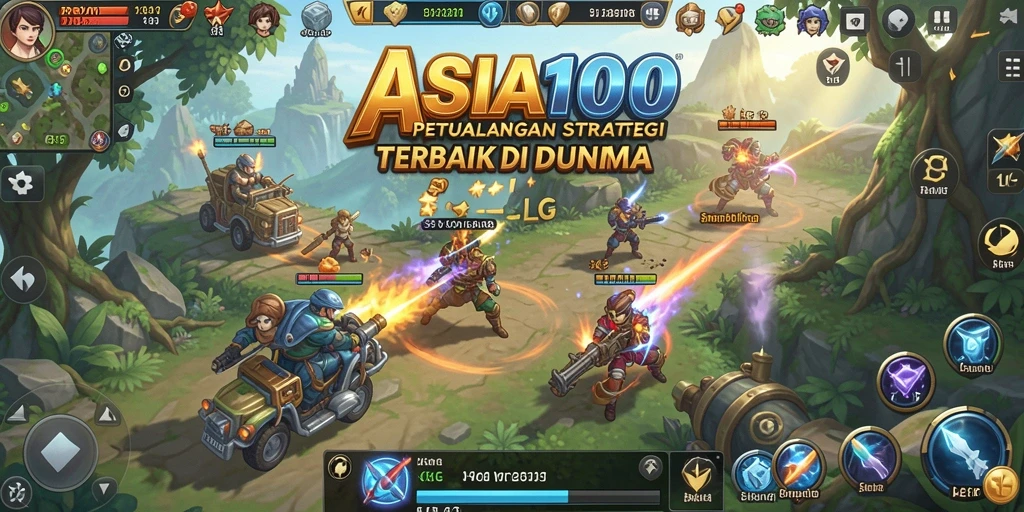 Screenshot utama ASIA100 menampilkan aksi pertempuran strategis yang mendebarkan.