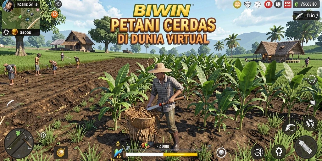 Tampilan gameplay BIWIN yang menampilkan aktivitas bertani yang seru.