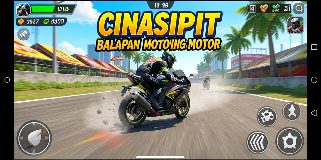 Gameplay seru CINASIPIT menampilkan aksi balapan motor yang mendebarkan.