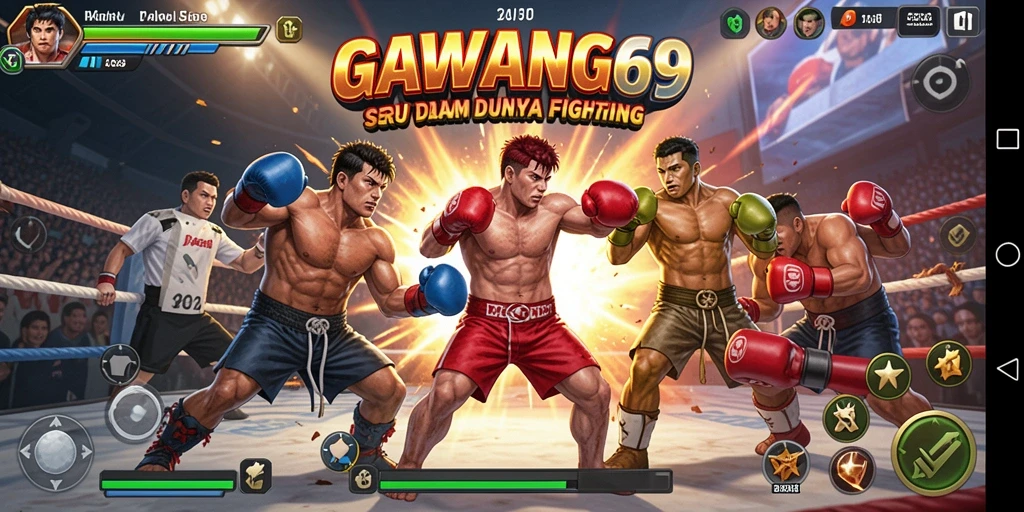 Tangkapan layar GAWANG69 menunjukkan aksi pertarungan seru antara karakter di arena.