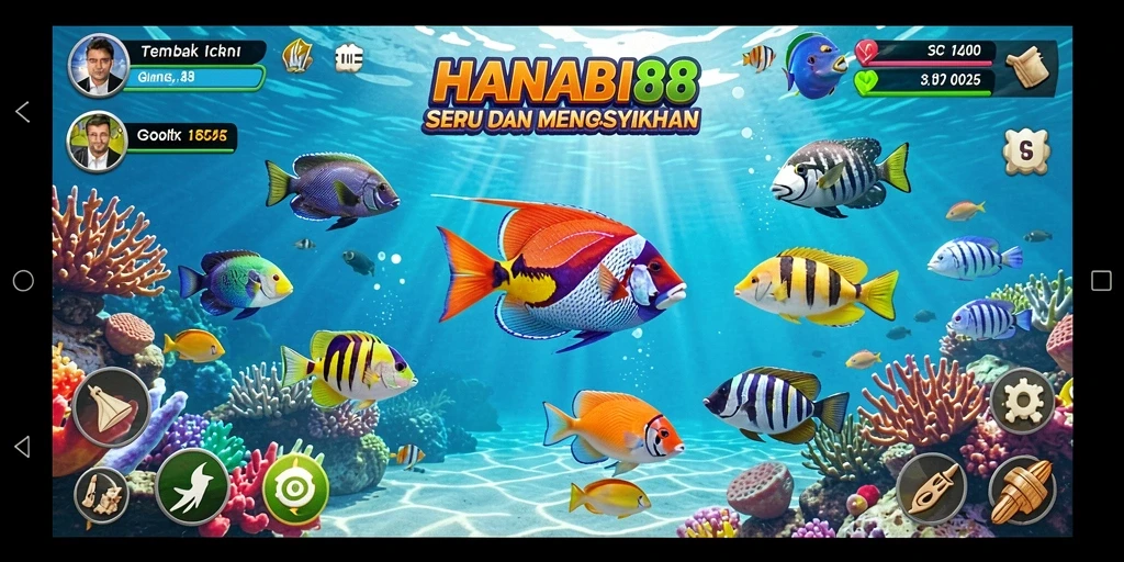 Screenshot gameplay HANABI88 dengan tampilan menarik saat menembak ikan.