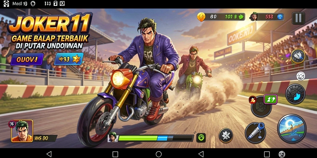 Screenshot utama menampilkan aksi balap seru di JOKER11.