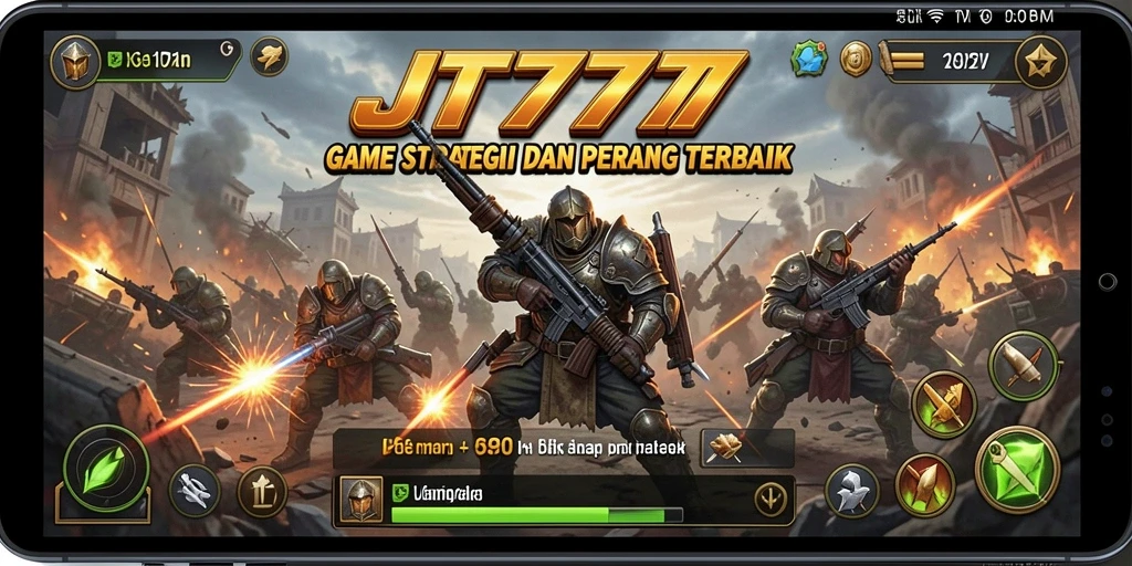 Screenshot menampilkan pertempuran SLG yang seru dalam JT777.