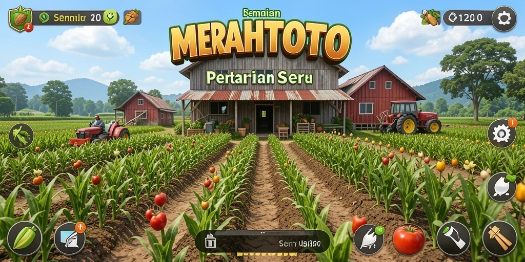 Tampilan gameplay MERAHTOTO dengan aktivitas pertanian yang menarik.