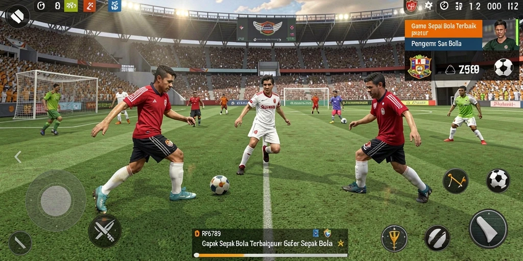 Screenshot RP6789 yang menunjukkan pertandingan sepak bola yang intens.