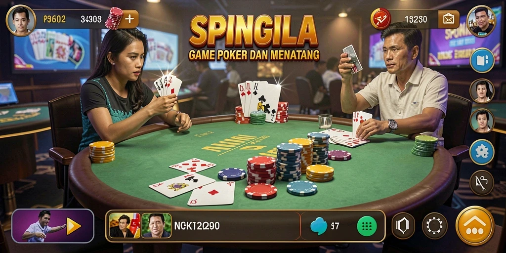 Screenshot utama SPINGILA menampilkan gameplay Poker yang seru dan mendebarkan.