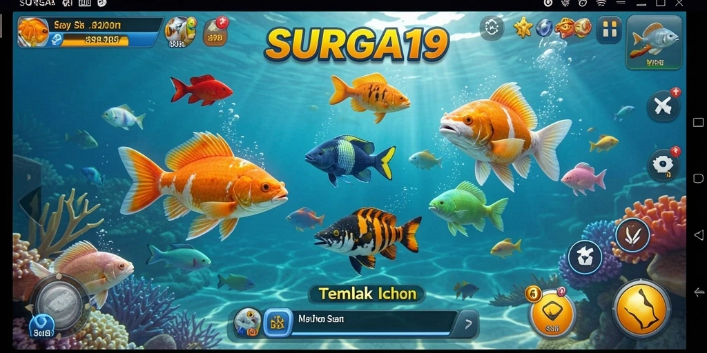Tampilan gameplay SURGA19 yang penuh aksi dan warna-warni ikan.