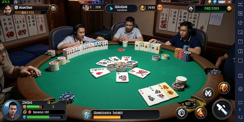 Tampilan karakter dan kartu dalam gameplay QiuQiu.